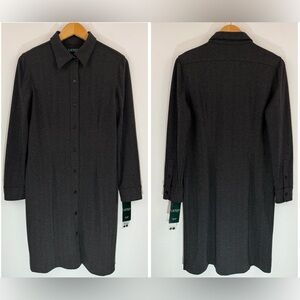 NWT Lauren Ralph Lauren Women’s Black Gray Herringbone Button-Up Shirt Dress 12P